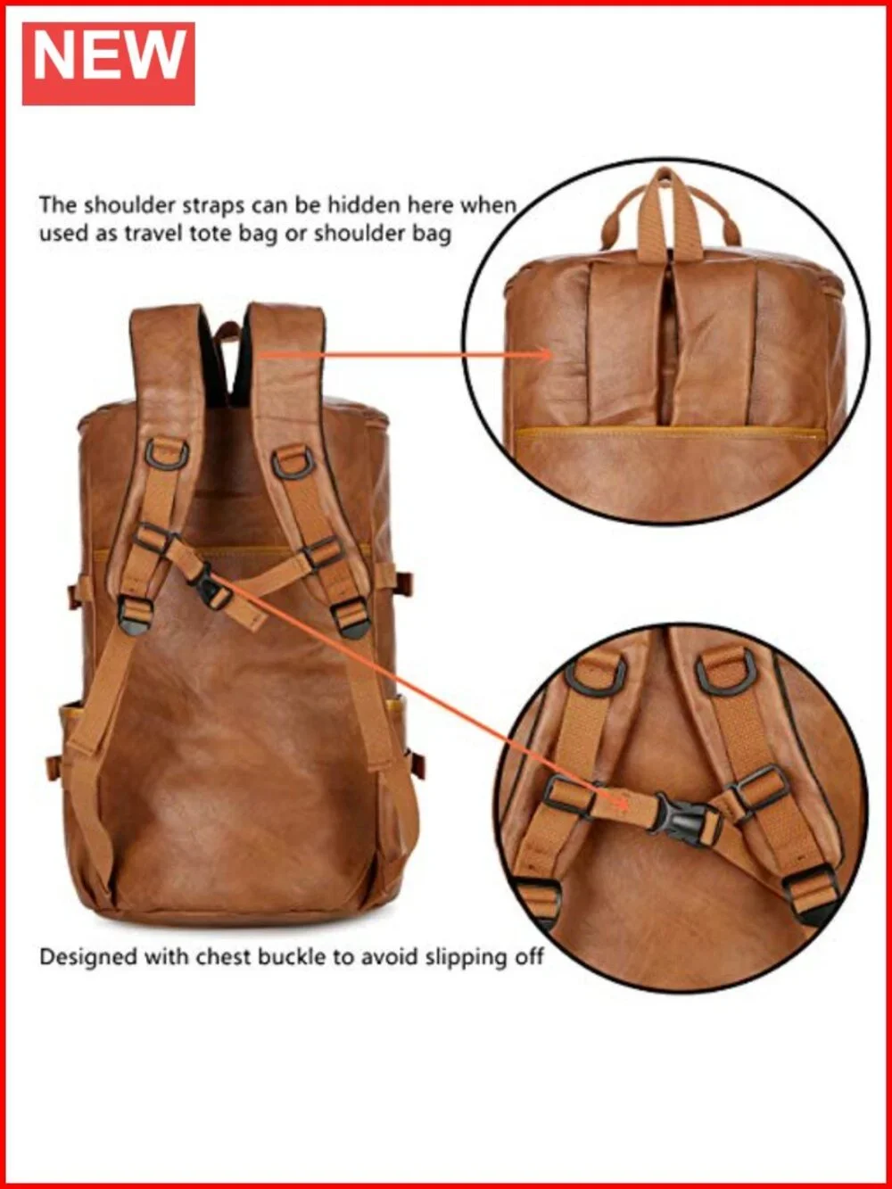 Vegan Leather Men Weekender Travel Duffel Tote Bag Backpack 3-Ways Convertible